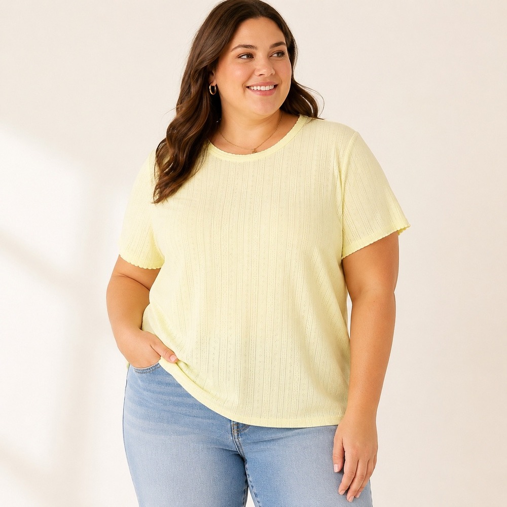 Free Assembly Pointelle Mini Tee Women's 4X Yellow Plus Size Cotton Blend NWT